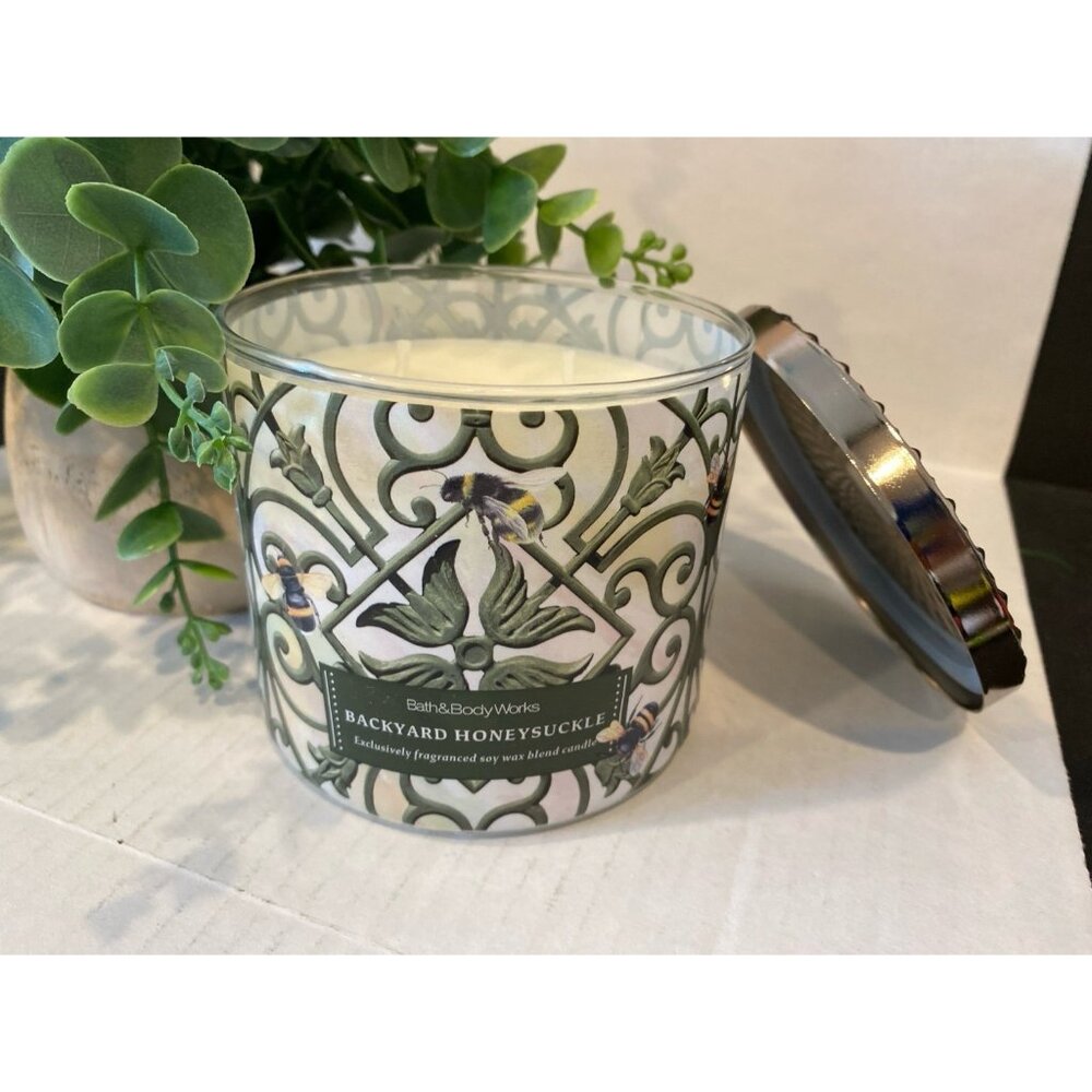 Bath & Body Works “Backyard Honeysuckle” NEW 3 Wick Candle